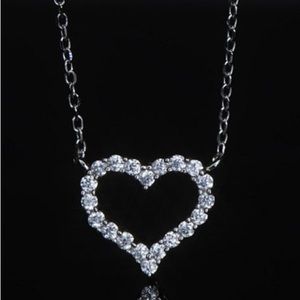 iamond Moissanite Pave Heart Dainty Chain Necklace in 925 Sterling Silver